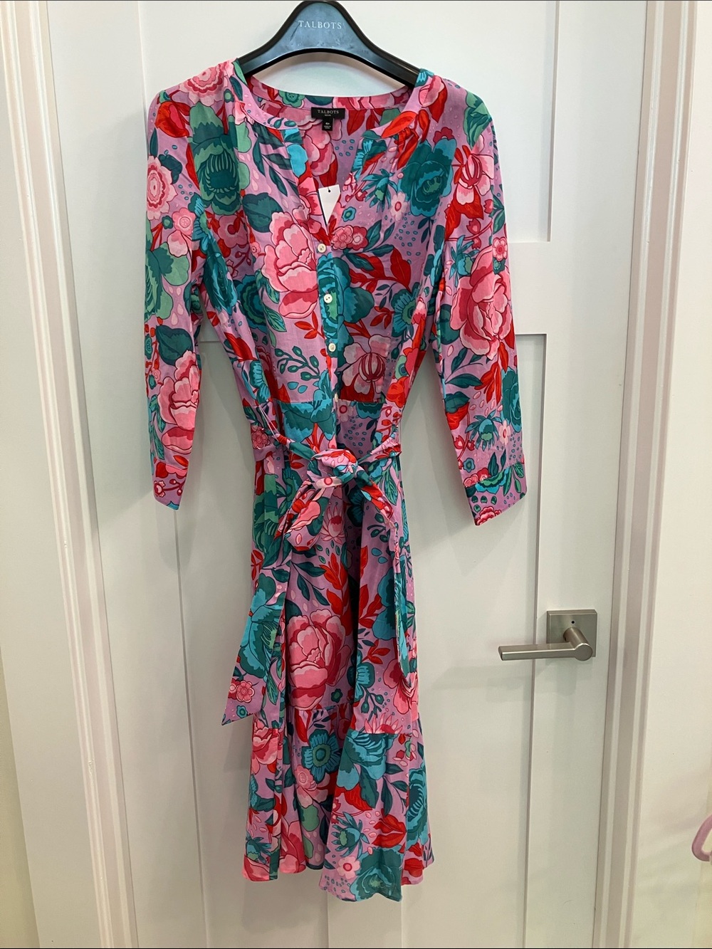 Talbots Pink & Teal Floral Button-Front Dress